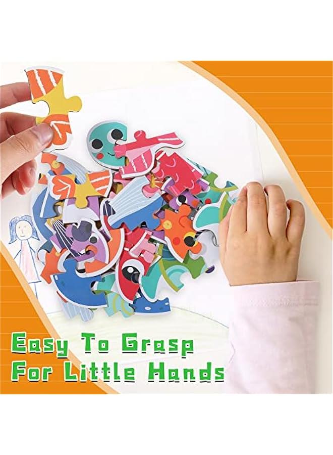 6 Packs Marine Animals Shaped Wooden Jigsaw Puzzles, Beginner Puzzles for Toddlers, Montessori Learning Toys Preschool Educational Activity for Kids Ages 3 4 5 with Pattern Blocks - Image 5